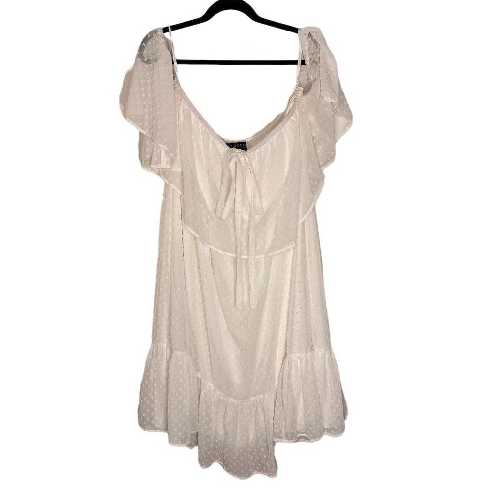 Eloquii Women's Plus Size 20 White Swiss Dot Ruffle Tiered Midi Dress